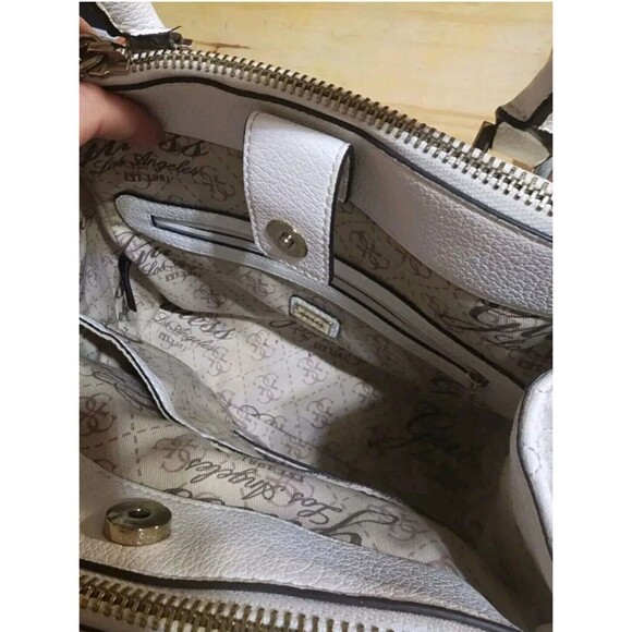 Guess White Vegan Leather Handbag Double Zipper Purse EST. 1982 LA - Picture 6 of 14